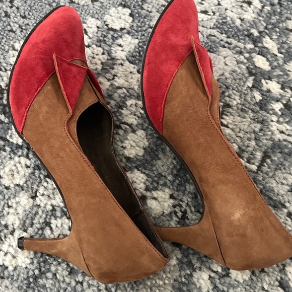 Pilcro Anthropologie Suede Heels Folded design brown red pumps shoes retro look - Picture 6 of 8